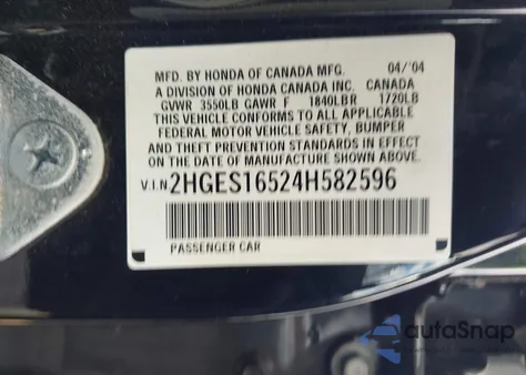 2004 Honda Civic Lx из США, поврежденный, VIN 2HGES16524H582596